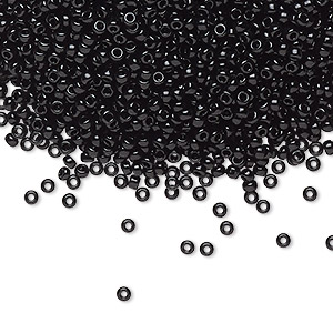 Seed bead, Miyuki, glass, opaque black, (RR401), #11 rocaille. Sold per 25-gram pkg.