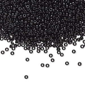 Seed bead, Miyuki, glass, opaque black, (RR401), #11 rocaille. Sold per 250-gram pkg.