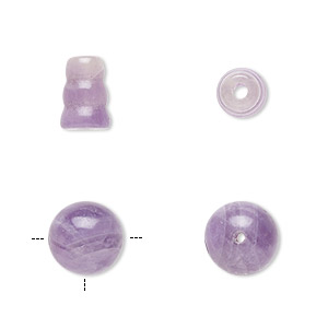 Bead, amethyst (natural), 10mm T-drilled round and 9x7mm cone, C grade, Mohs hardness 7. Sold per pkg of (2) 2-piece sets.