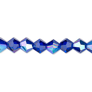 Bead, Celestial Crystal&reg;, translucent cobalt AB, 8mm faceted bicone. Sold per 15-1/2&quot; to 16&quot; strand, approximately 50 beads.