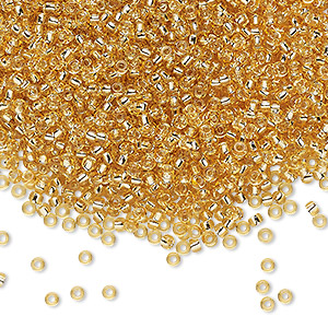 Seed bead, Miyuki, glass, transparent silver-lined gold, (RR3