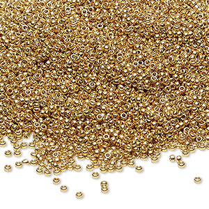 Seed bead, Miyuki, glass, Duracoat&reg; opaque galvanized gold, (RR4202), #15 rocaille. Sold per 35-gram pkg.