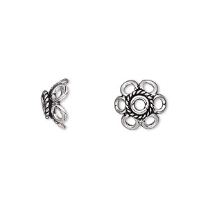 Bead cap, antique silver-plated brass, 11x5mm flower, fits 10-12mm bead. Sold per pkg of 12.