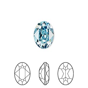 Embellishment, Crystal Passions&reg;, aquamarine, foil back, 14x10mm faceted oval fancy stone (4120). Sold individually.