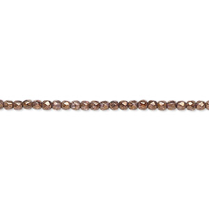 Bead, Czech fire-polished glass, translucent copper luster, 2mm faceted round. Sold per 8-inch strand, approximately 95-100 beads.