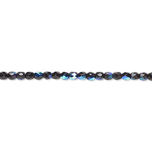 Bead, Czech fire-polished glass, opaque jet AB, 2.5mm faceted round. Sold per pkg of 1,200 (1 mass).