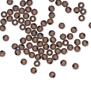 Bead, antique copper-plated steel, 3mm round. Sold per pkg of 500.