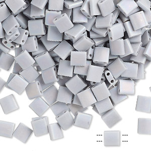 Bead, Miyuki, TILA&reg;, glass, opaque frosted rainbow icy grey, (TL140FR), 5mm square with (2) 0.8mm holes, fits up to 3mm beads. Sold per 10-gram pkg.