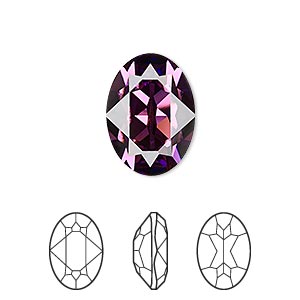 Embellishment, Crystal Passions&reg;, amethyst, foil back, 18x13mm faceted oval fancy stone (4120). Sold individually.
