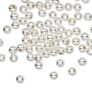 Bead, silver-plated steel, 4mm round. Sold per pkg of 100.