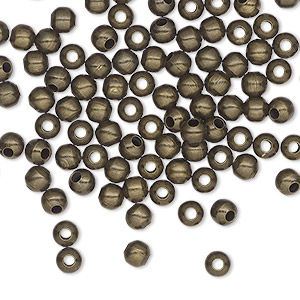 Bead, antique brass-plated steel, 4mm round. Sold per pkg of 500.