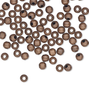 Bead, antique copper-plated steel, 4mm round. Sold per pkg of 100.