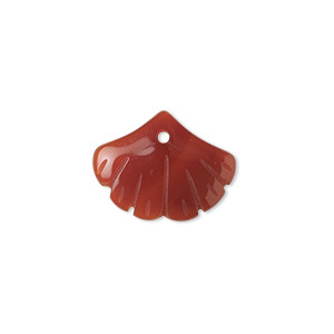 Drop, red agate (dyed / heated), 20x15mm top-drilled double-sided carved gingko leaf, B grade, Mohs hardness 6-1/2 to 7. Sold individually.