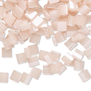 Bead, Miyuki, TILA&reg;, glass, opaque ceylon pale pink, (TL519), 5mm square with (2) 0.8mm holes, fits up to 3mm beads. Sold per 10-gram pkg.
