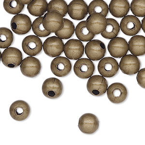 Bead, antique brass-plated steel, 6mm round. Sold per pkg of 100.