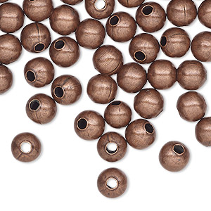 Bead, antique copper-plated steel, 6mm round. Sold per pkg of 100.