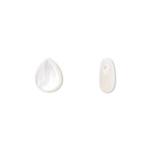 Bead, mother-of-pearl shell (bleached), 10x8mm puffed teardrop, Mohs hardness 3-1/2. Sold per pkg of 2.