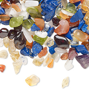 Inlay chip, multi-gemstone (natural / dyed / heated), mini undrilled chip, Mohs hardness 6 to 7. Mini chips range in size from approximately 1mm to 9mm. Sold per 1-ounce pkg.