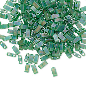 Bead, Miyuki, half TILA&reg;, glass, transparent matte rainbow pistachio, (HTL146FR), 5x2.3mm rectangle with (2) 0.8mm holes, fits up to 3mm beads. Sold per 10-gram pkg.