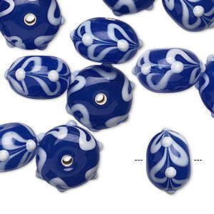 Bead, lampworked glass, translucent blue and white, 13x9mm bumpy rondelle. Sold per pkg of 10.