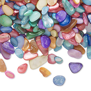 Inlay chip, mother of pearl (dyed), multicolored, small undrilled chip, Mohs hardness 3-1/2. sold per 2-ounce pkg.