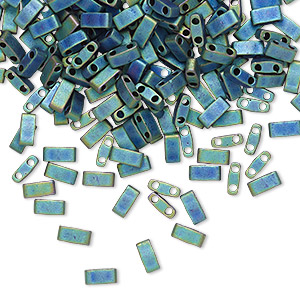 Bead, Miyuki, half TILA&reg;, glass, opaque matte metallic iris blue, (HTL2064), 5x2.3mm rectangle with (2) 0.8mm holes, fits up to 3mm beads. Sold per 40-gram pkg.