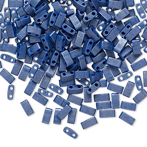 Bead, Miyuki, half TILA&reg;, glass, opaque satin denim blue, (HTL2075), 5x2.3mm rectangle with (2) 0.8mm holes, fits up to 3mm beads. Sold per 10-gram pkg.