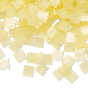 Bead, Miyuki, TILA&reg;, glass, semitransparent silk luster light yellow, (TL2554), 5mm square with (2) 0.8mm holes, fits up to 3mm beads. Sold per 10-gram pkg.