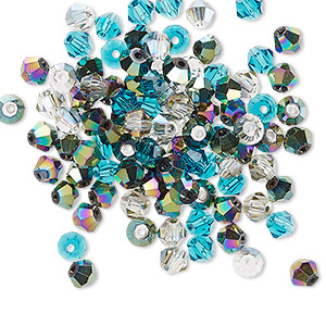 Bead mix, Celestial Crystal&reg;, ocean, 4-4.5mm faceted bicone. Sold per pkg of 100.