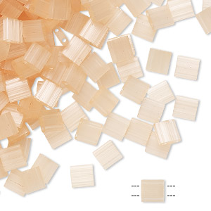 Bead, Miyuki, TILA&reg;, glass, semitransparent silk luster light peach, (TL2555), 5mm square with (2) 0.8mm holes, fits up to 3mm beads. Sold per 10-gram pkg.