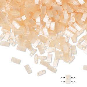 Bead, Miyuki, half TILA&reg;, glass, translucent silk luster light peach, (HTL2555), 5x2.3mm rectangle with (2) 0.8mm holes, fits up to 3mm beads. Sold per 10-gram pkg.