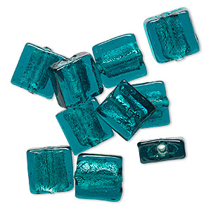 A4110 Turquoise 10 pieces 12mm Silver Foil Heart Glass Beads