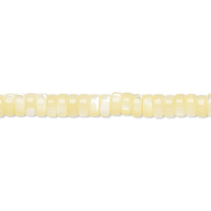 Bead, mother-of-pearl shell (dyed), yellow, 5x2mm heishi, Mohs hardness 3-1/2. Sold per 15-1/2 to 16-inch strand.