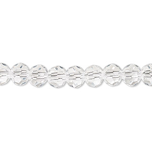 Bead, Celestial Crystal&reg;, 32-facet, transparent clear, 6mm faceted round. Sold per 15-1/2&quot; to 16&quot; strand, approximately 65 beads.