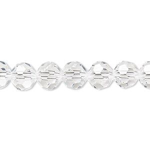 Bead, Celestial Crystal&reg;, 32-facet, transparent clear, 8mm faceted round. Sold per 15-1/2&quot; to 16&quot; strand, approximately 50 beads.