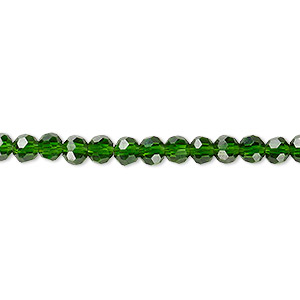 Bead, Celestial Crystal&reg;, 32-facet, transparent emerald green, 4mm faceted round. Sold per 15-1/2&quot; to 16&quot; strand, approximately 100 beads.