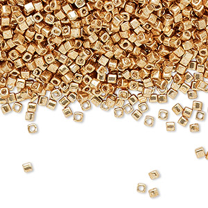 Seed bead, Miyuki, glass, opaque metallic galvanized gold, (SB1053), 1.8mm square. Sold per 25-gram pkg.