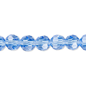 Bead, Celestial Crystal&reg;, 32-facet, transparent light blue, 8mm faceted round. Sold per 15-1/2&quot; to 16&quot; strand, approximately 50 beads.