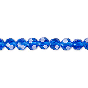 Bead, Celestial Crystal&reg;, 32-facet, transparent medium blue, 6mm faceted round. Sold per 15-1/2&quot; to 16&quot; strand, approximately 65 beads.
