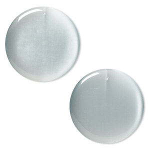 Focal, cat&#39;s eye glass (fiber optic glass), silver, 50mm top-drilled round. Sold per pkg of 2.