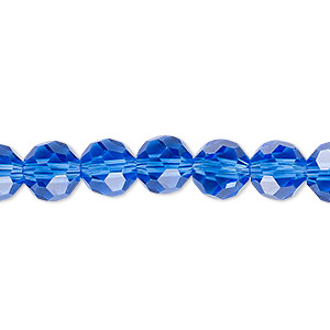 Bead, Celestial Crystal&reg;, 32-facet, transparent medium blue, 8mm faceted round. Sold per 15-1/2&quot; to 16&quot; strand, approximately 50 beads.