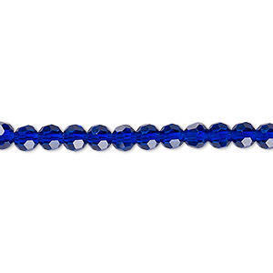 Bead, Celestial Crystal&reg;, 32-facet, translucent cobalt, 4mm faceted round. Sold per 15-1/2&quot; to 16&quot; strand, approximately 100 beads.