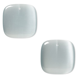 Focal, cat&#39;s eye glass (fiber optic glass), silver, 34mm top-drilled square. Sold per pkg of 2.