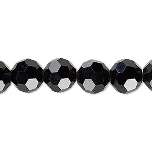 Bead, Celestial Crystal&reg;, 32-facet, opaque black, 10mm faceted round. Sold per 15-1/2&quot; to 16&quot; strand, approximately 40 beads.
