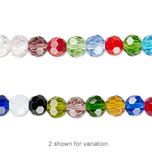 Bead, Celestial Crystal&reg;, 32-facet, opaque to transparent multicolored, 6mm faceted round. Sold per 15-1/2&quot; to 16&quot; strand, approximately 65 beads.