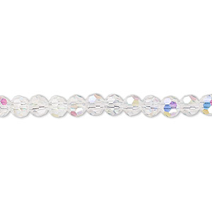 Bead, Celestial Crystal&reg;, 32-facet, transparent clear AB, 4mm faceted round. Sold per 15-1/2&quot; to 16&quot; strand, approximately 100 beads.