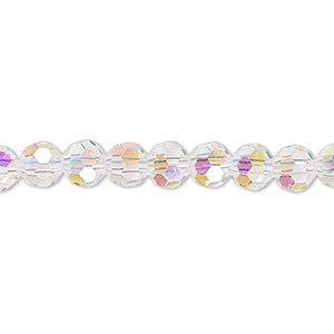 Bead, Celestial Crystal&reg;, 32-facet, transparent clear AB, 6mm faceted round. Sold per 15-1/2&quot; to 16&quot; strand, approximately 65 beads.
