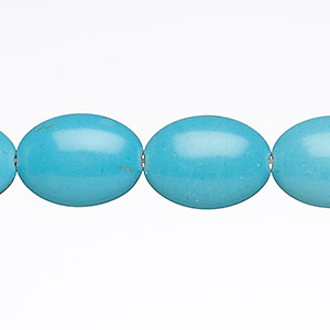 Bead, magnesite (dyed / stabilized), teal, 17x12mm-17x13mm puffed oval, B grade, Mohs hardness 3-1/2 to 4. Sold per 15-inch strand.