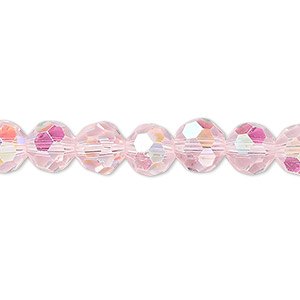 Bead, Celestial Crystal&reg;, 32-facet, transparent pink AB, 8mm faceted round. Sold per 15-1/2&quot; to 16&quot; strand, approximately 50 beads.