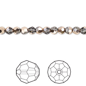 Bead, Crystal Passions&reg;, crystal rose gold, 4mm faceted round (5000). Sold per pkg of 144 (1 gross).